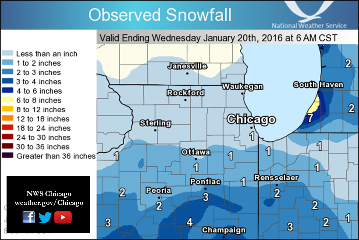 Snowfall Amounts ending at 7 am Wednesday January 20th